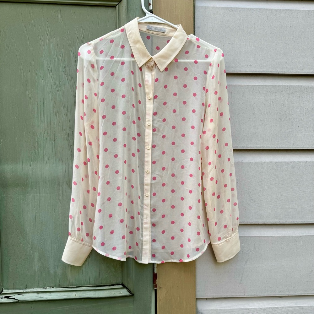 Hinge Cream and Pink Polka Dot Casual Shirt